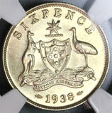 1938 NGC MS 62 Australia 6 Pence George VI Silver Coin (19100302C)