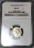 1938 NGC MS 62 Australia 6 Pence George VI Silver Coin (19100302C)