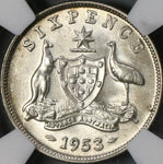 1953 NGC MS 63 Australia 6 Pence Elizabeth II Key Date Silver Coin (21090605C)