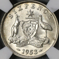 1953 NGC MS 63 Australia 6 Pence Elizabeth II Key Date Silver Coin (21090605C)