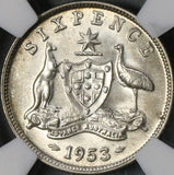 1953 NGC MS 63 Australia 6 Pence Elizabeth II Key Date Silver Coin (21090605C)