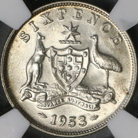 1953 NGC MS 63 Australia 6 Pence Elizabeth II Key Date Silver Coin (21090605C)