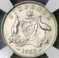1953 NGC MS 64 Australia 6 Pence Elizabeth II Key Date Silver Coin (18122905C)