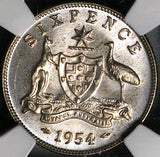 1954 NGC MS 65 Australia Silver 6 Pence Elizabeth II Gem Coin (23031901C)