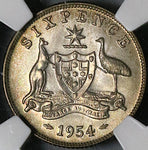 1954 NGC MS 66 Australia Silver 6 Pence Elizabeth II Gem Coin (23031902C)