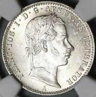 1858-A NGC MS 61 Austria 1/4 Florin Silver Franz Joseph Vienna Coin (21020501C)