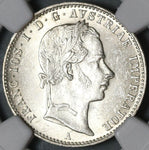 1858-A NGC MS 61 Austria 1/4 Florin Silver Franz Joseph Vienna Coin (21020501C)
