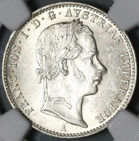 1858-A NGC MS 61 Austria 1/4 Florin Silver Franz Joseph Vienna Coin (21020501C)