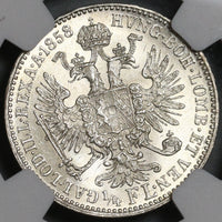 1858-A NGC MS 61 Austria 1/4 Florin Silver Franz Joseph Vienna Coin (21020501C)