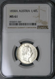 1858-A NGC MS 61 Austria 1/4 Florin Silver Franz Joseph Vienna Coin (21020501C)
