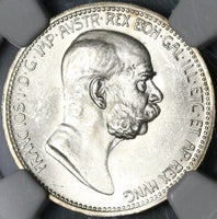 1908 NGC MS 64 Austria 1 Corona Silver Franz Joseph 60th Coin (21020502C)