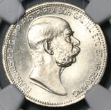 1908 NGC MS 65+ Austria 1 Corona Silver Franz Joseph 60th Coin (21071601D)