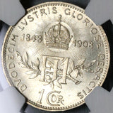 1908 NGC MS 65+ Austria 1 Corona Silver Franz Joseph 60th Coin (21071601D)