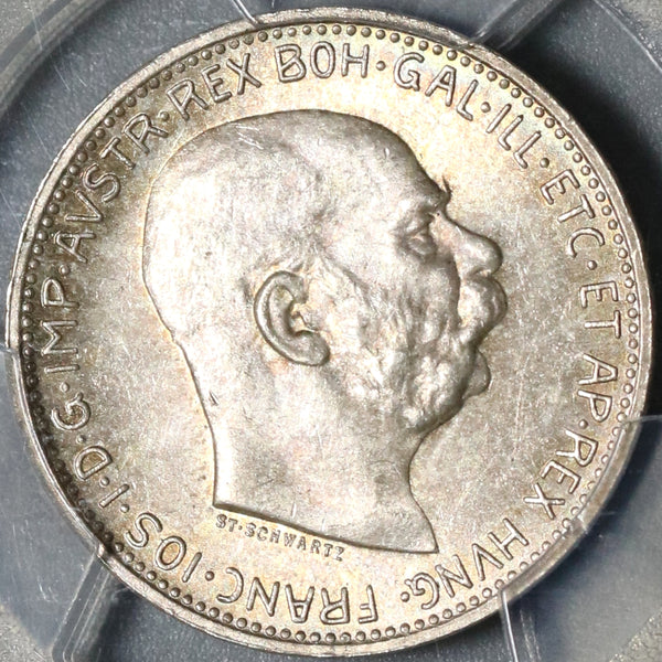 1913 PCGS MS 64 Austria 1 Corona Silver Franz Joseph Imperial Coin (21030802C)