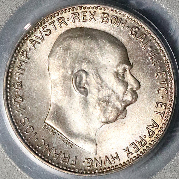 1915 PCGS MS 66 Austria 1 Corona Silver Franz Joseph Coin