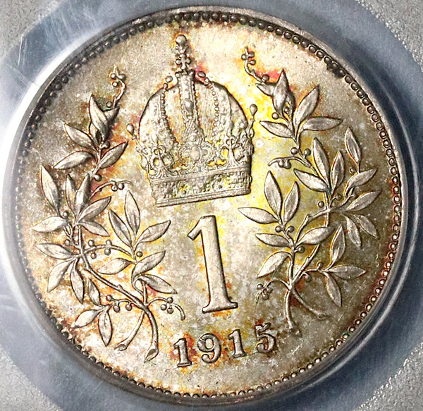 1915 PCGS MS 66 Austria 1 Corona Silver Franz Joseph Coin