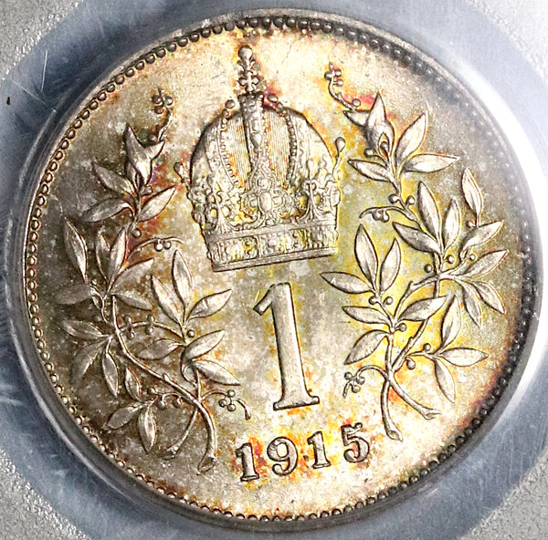 1915 PCGS MS 66 Austria 1 Corona Silver Franz Joseph Coin