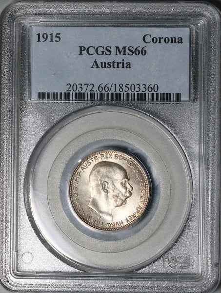1915 PCGS MS 66 Austria 1 Corona Silver Franz Joseph Coin