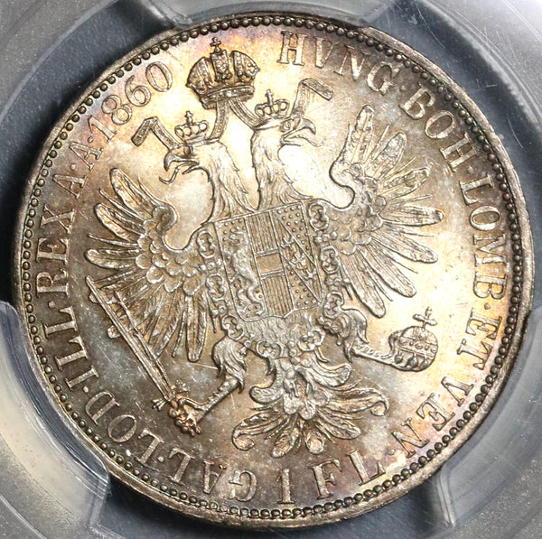 1860-A PCGS MS 64 Austria 1 Florin Silver Franz Joseph Vienna Coin