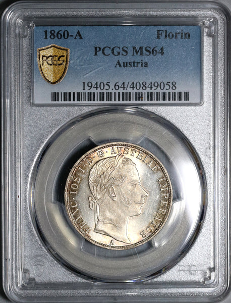 1860-A PCGS MS 64 Austria 1 Florin Silver Franz Joseph Vienna Coin