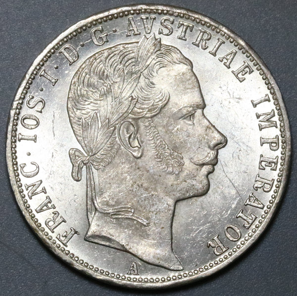 1860-A Austria 1 Florin BU Franz Joseph Vienna Mint Silver