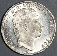 1860-A Austria 1 Florin BU Franz Joseph Vienna Mint Silver Coin