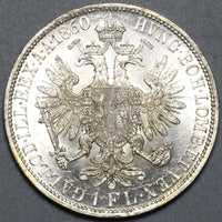 1860-A Austria 1 Florin BU Franz Joseph Vienna Mint Silver Coin (23121210R)