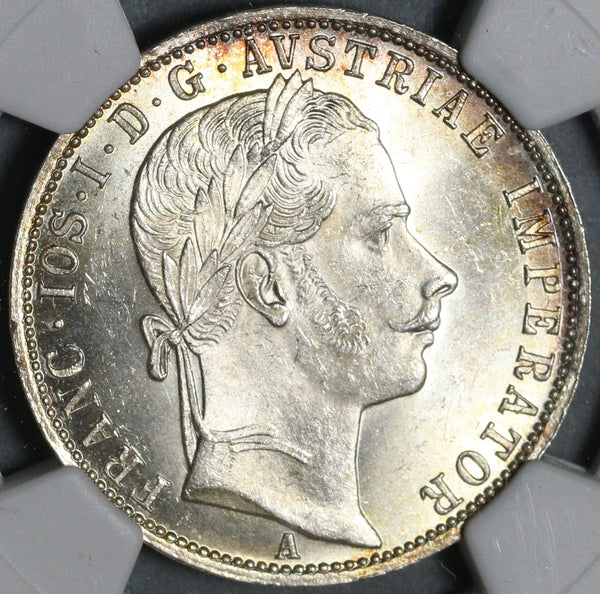 1861-A NGC MS 64+ Austria 1 Florin Silver Franz Joseph Vienna Coin