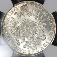 1861-A NGC MS 64+ Austria 1 Florin Silver Franz Joseph Vienna Coin (21030803C)