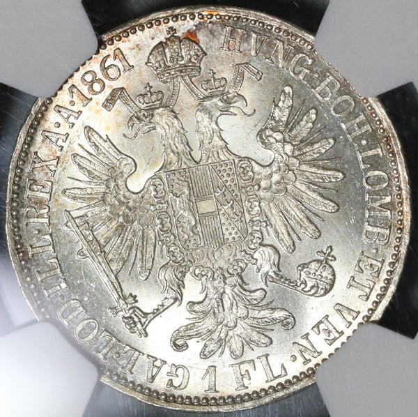1861-A NGC MS 64+ Austria 1 Florin Silver Franz Joseph Vienna Coin