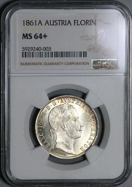 1861-A NGC MS 64+ Austria 1 Florin Silver Franz Joseph Vienna Coin