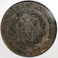 1830 NGC AU 58 Terceira Island Azores 10 Reis Portugal Colony Maria II in Exile Coin (20030401C)