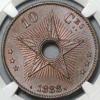 1888 NGC MS 64 Belgian Congo 10 Centimes Free State Leopold Coin (22013001C)