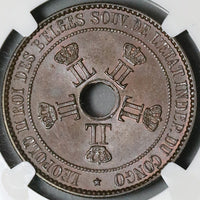 1888 NGC MS 64 Belgian Congo 10 Centimes Free State Leopold Coin (22013001C)