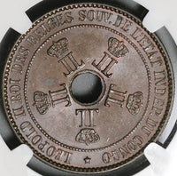 1888 NGC MS 64 Belgian Congo 10 Centimes Free State Leopold Coin (22013001C)