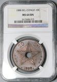 1888 NGC MS 64 Belgian Congo 10 Centimes Free State Leopold Coin (22013001C)