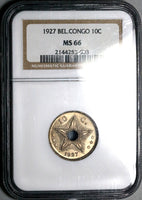 1927 NGC MS 66 Belgium Congo 10 Centimes Starfish Coin Top Pop (23032101C)