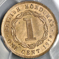 1918 PCGS MS 64 RB British Honduras 1 Cent George V Britain Coin (19010601D)