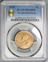1918 PCGS MS 64 RB British Honduras 1 Cent George V Britain Coin (19010601D)