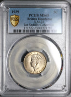 1939 PCGS MS 65 British Honduras 5 Cents George VI GEM Pedigree 20k Coin (22051501C)