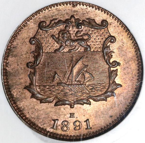 1891-H NGC MS 62 British North Borneo 1/2 Cent Britain Mint Coin