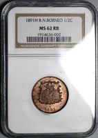 1891-H NGC MS 62 British North Borneo 1/2 Cent Britain Mint Coin (20030204C)