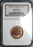 1891-H NGC MS 62 British North Borneo 1/2 Cent Britain Mint Coin (20030204C)