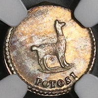 1852 NGC MS 64 Bolivia 1/4 Sol Potosi Llama Mountain Silver Coin (23031502C)