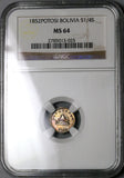 1852 NGC MS 64 Bolivia 1/4 Sol Potosi Llama Mountain Silver Coin (23031502C)