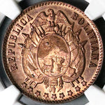 1883-A NGC MS 65 Bolivia 1 Centavo Paris Mint State Red Brown Coin POP 4/1 (23042101C)