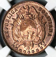 1883-A NGC MS 65 Bolivia 1 Centavo Paris Mint State Red Brown Coin POP 4/1 (23042101C)
