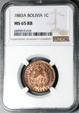 1883-A NGC MS 65 Bolivia 1 Centavo Paris Mint State Red Brown Coin POP 4/1 (23042101C)