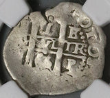 1666 NGC Bolivia Cob 1 Real Potosi Philip IV Spain Colonial Silver Coin (22072501C)