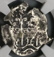 1696 NGC VF Bolivia Cob 1 Real Potosi Charles II Spain Colonial Silver Coin (22102701D)